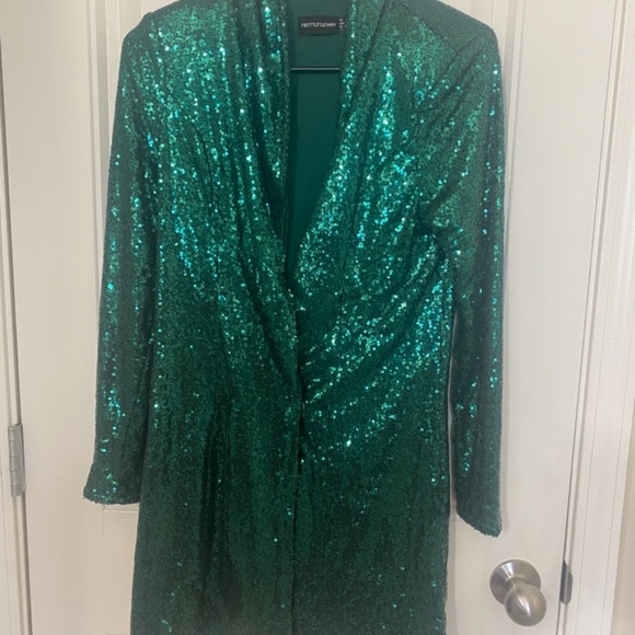 Pretty Little Thing PLT Green Sequin Blazer Dress Size 2 - Picture 2 of 2